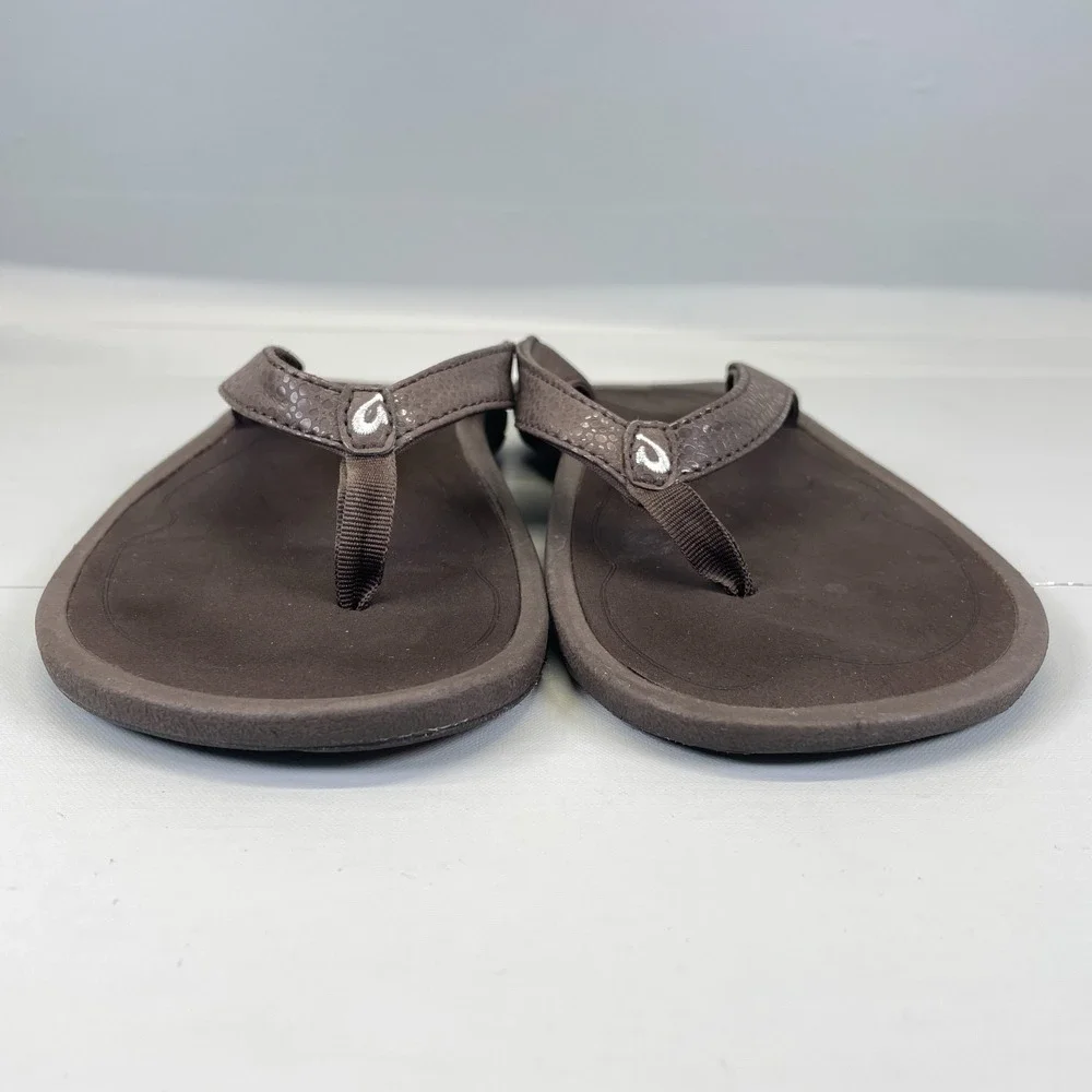 OluKai Kulapa Kai Flip Flop Sandals Womens Size 10 Brown Slip On Thong Shoes